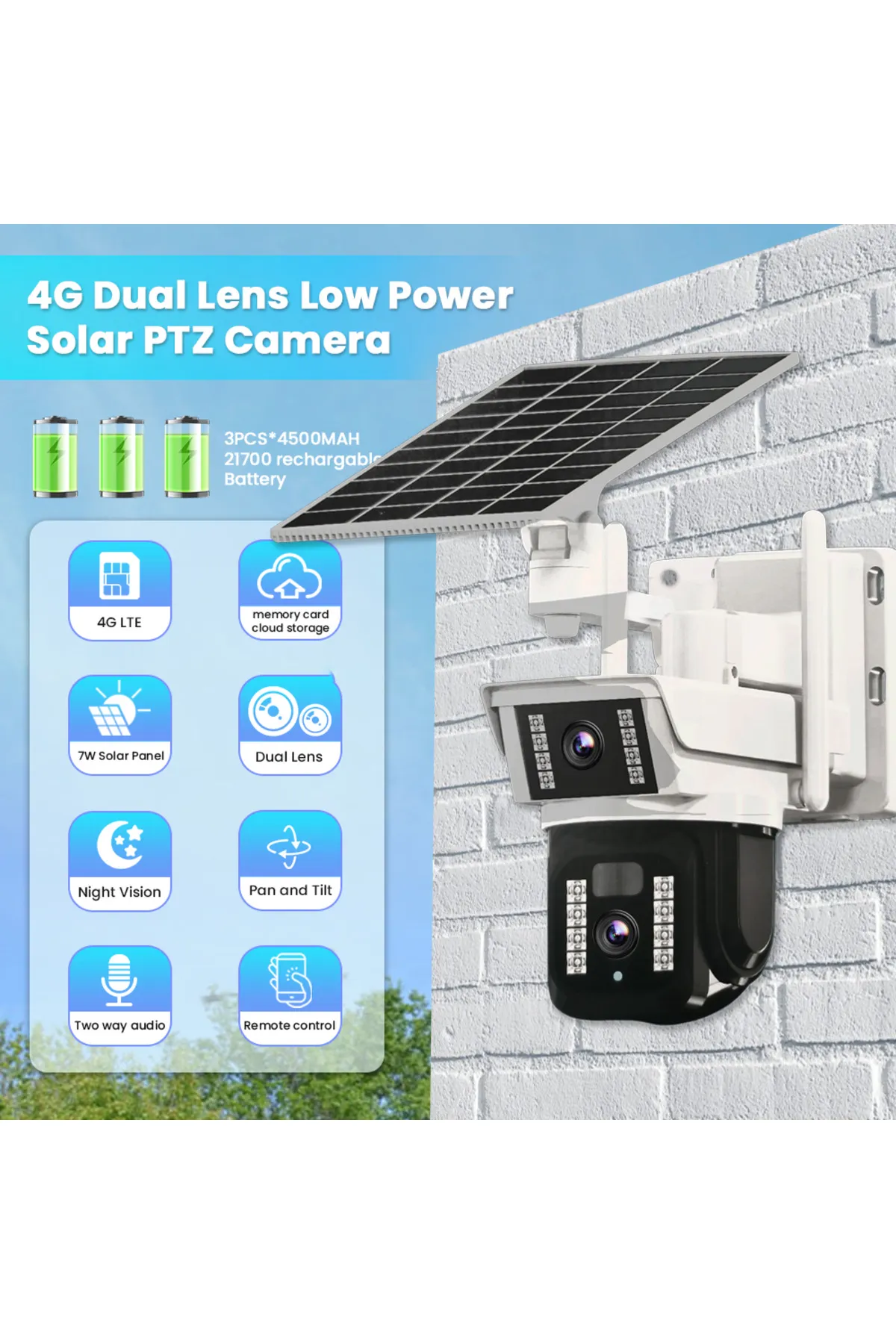 33Ai ull HD Wifi Solar Güneş panelli Kablosuz Alarmlı Bildirim gönderen Güvenlik kamerası